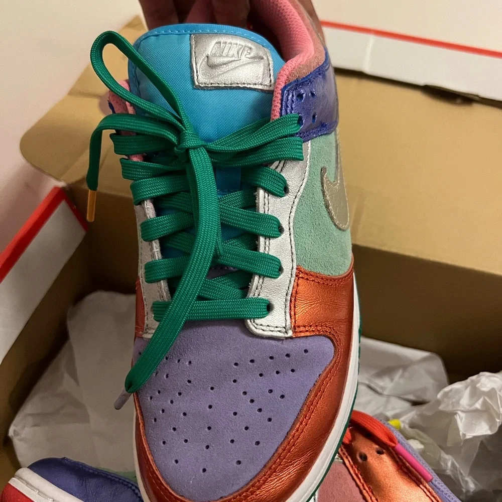 Nike Low-Top Dunk with Purple, Orange, Green, Pink and Gold Accents